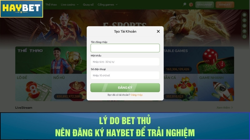 Lý do bet thủ nên đăng ký Haybet để trải nghiệm Lý do bet thủ nên đăng ký Haybet để trải nghiệm
