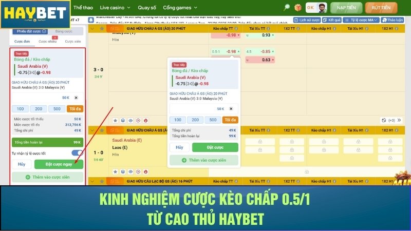 Kinh nghiệm cược kèo chấp 0.5/1 từ cao thủ Haybet Kinh nghiệm cược kèo chấp 0.5/1 từ cao thủ Haybet